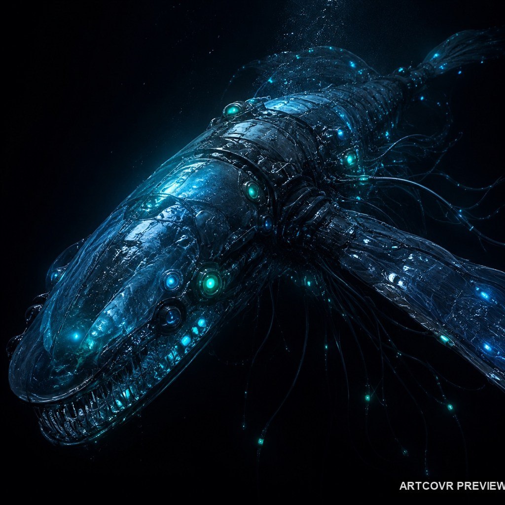 Bioluminescent Abyssal Biomech: bioluminescent abyssal biomech, surreal digital artwork.