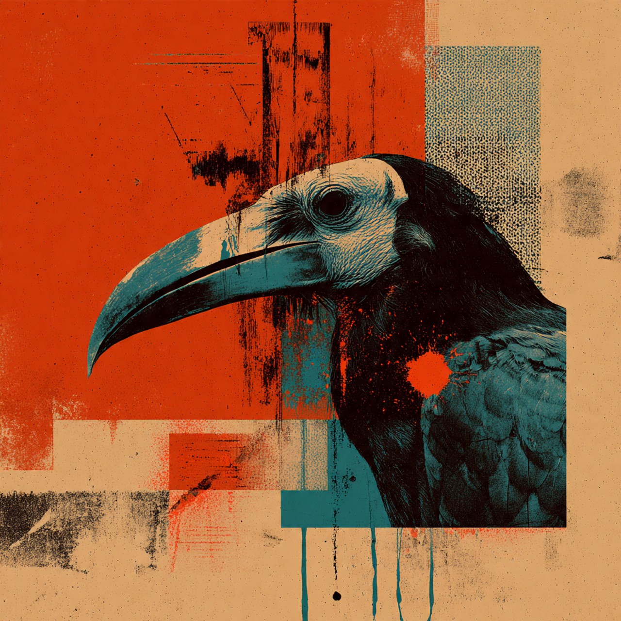 Coral Beak: toucan, coral circle, bird portrait, print texture, graphic animal.