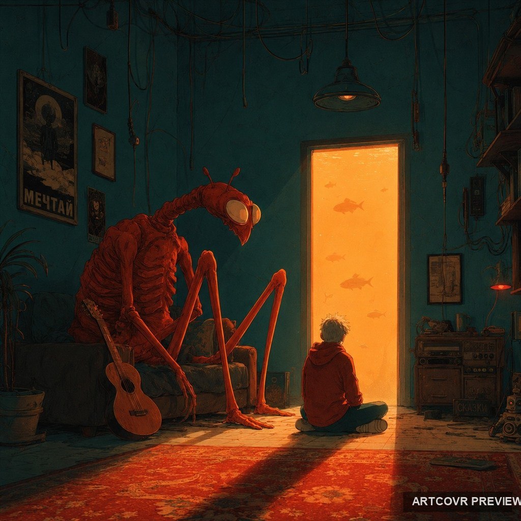 Orange Door Encounter: orange door encounter, surreal digital artwork.