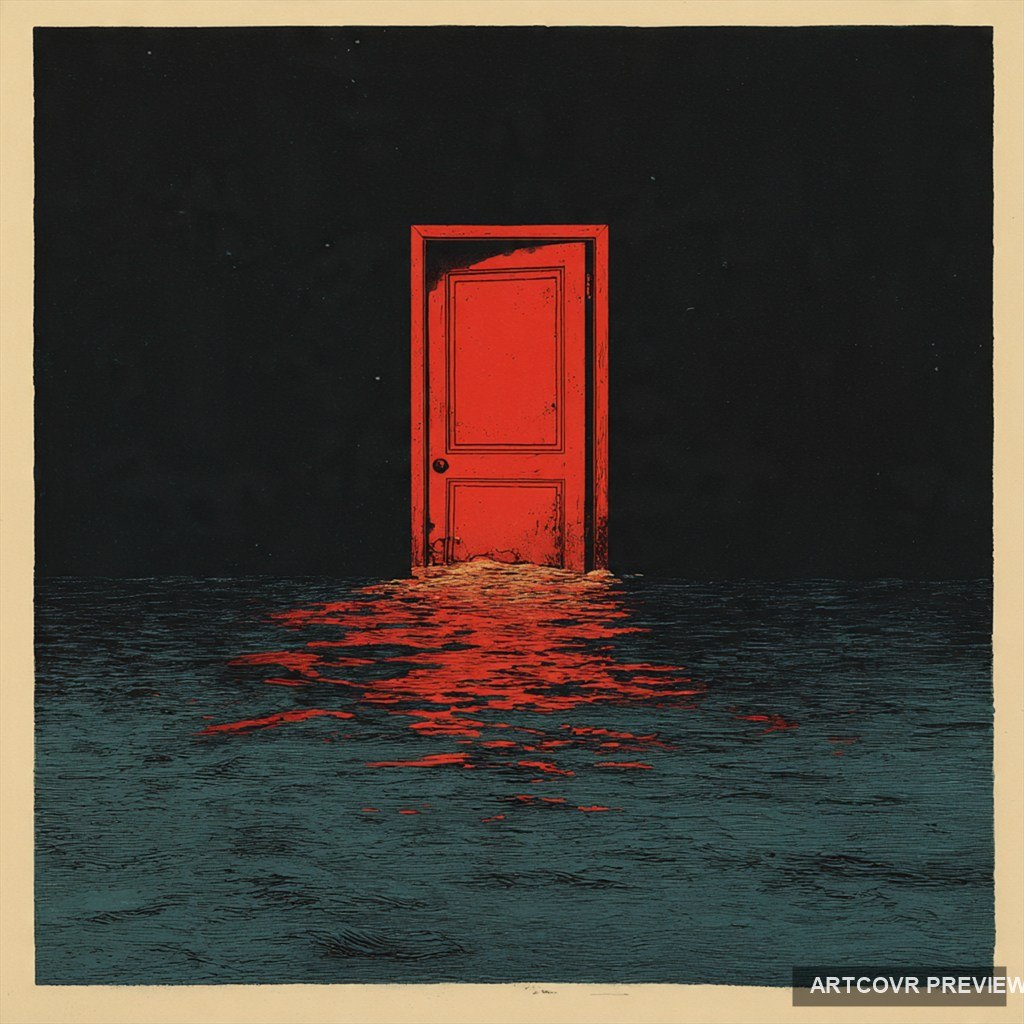 Red Door Black Water: red door black water, surreal digital artwork.