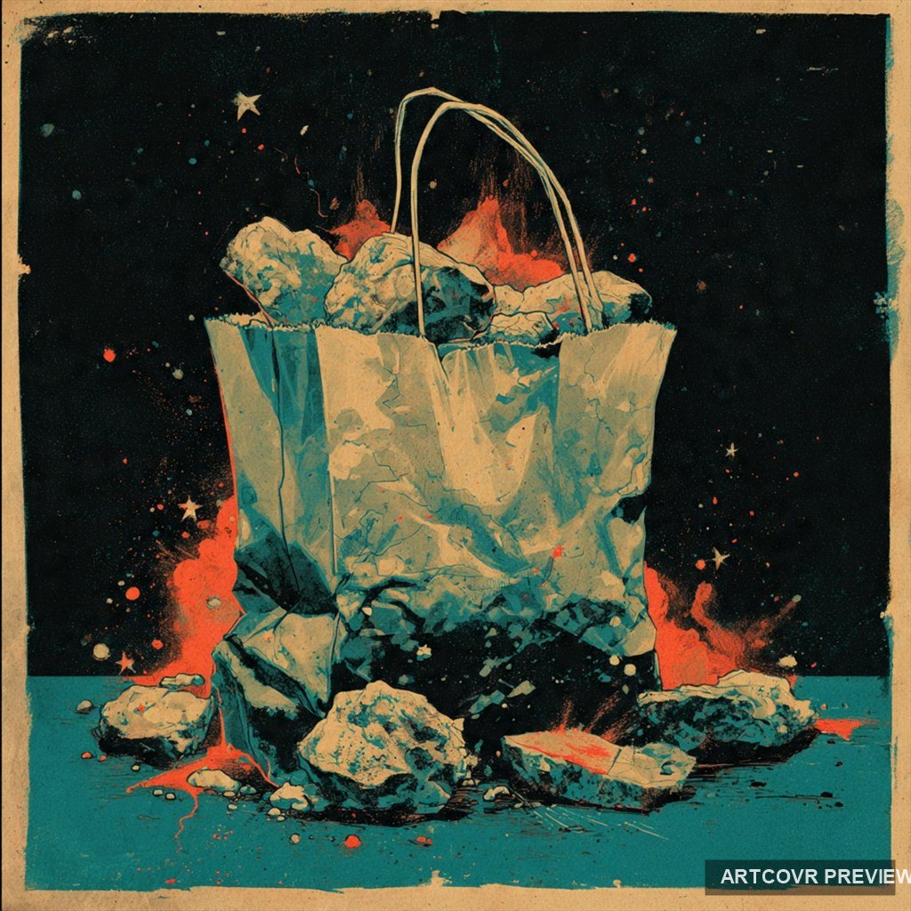 Stars In A Takeout Bag: stars in a takeout bag, surreal digital artwork.