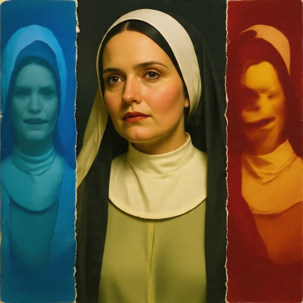 One portrait divides into blue red and amber states of attention.